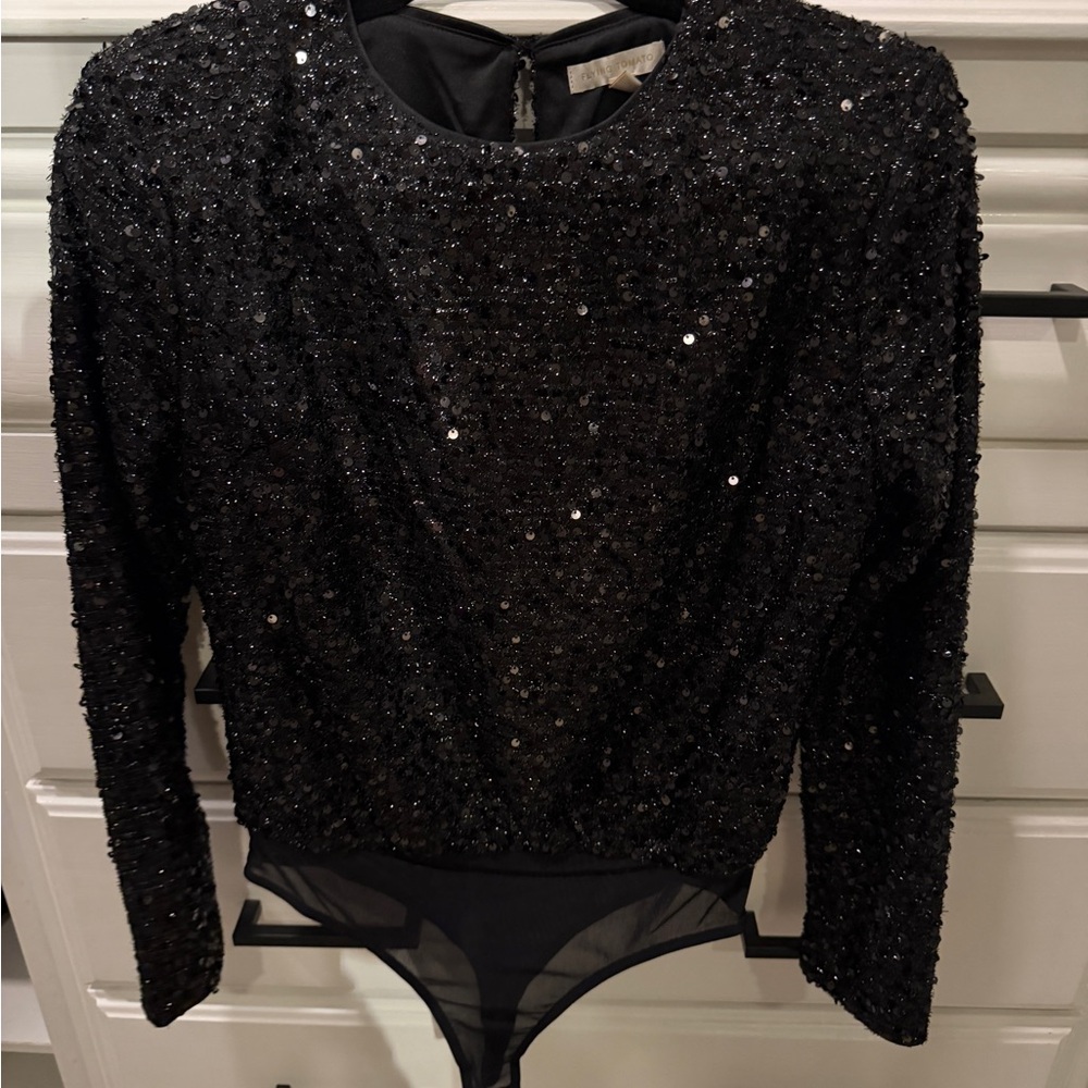 Flying Tomato Black Sequin Bodysuit